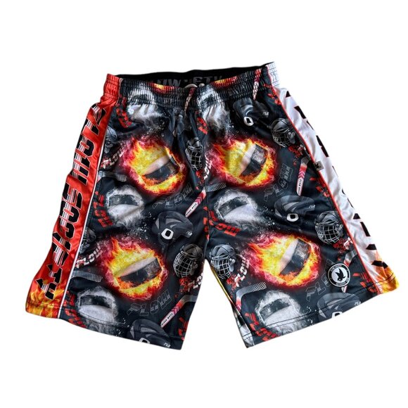 Flow Society Lacrosse Hockey Shorts Boys YXL Hockey Puck Flames - Picture 1 of 2